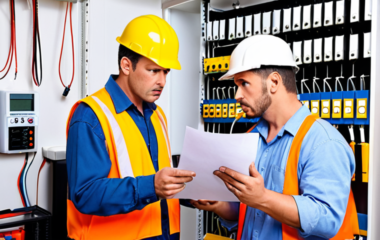 **Image Prompt for Contract Violations**:
"An illustration depicting a confused contractor and client discussing a contract with unclear terms. The background features electrical installation tools and materials, highlighting the importance of clear communication in avoiding misunderstandings in electrical installations."