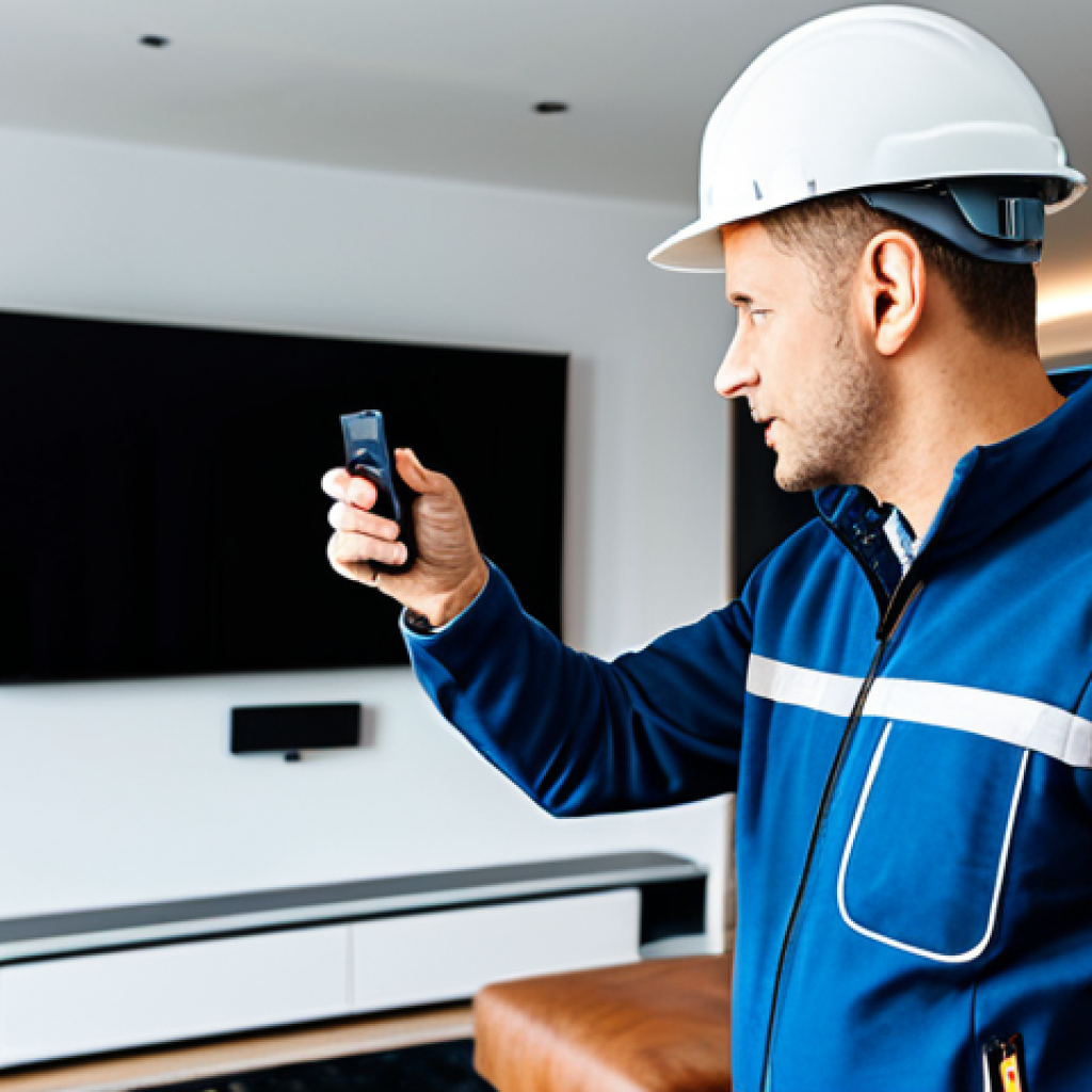 Modern Smart Home Installation**

A professional electrician in appropriate work attire, installing smart home components in a modern German living room. Focus on installing a smart lighting system. The environment should be clean and well-lit, showcasing modern design. Fully clothed, appropriate content, safe for work, perfect anatomy, correct proportions, professional photography, high quality, family-friendly.

**