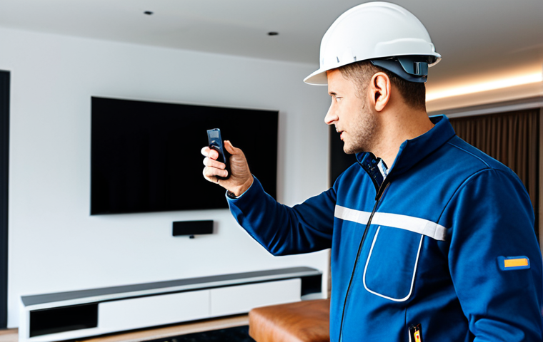 Modern Smart Home Installation**
A professional electrician in appropriate work attire, installing smart home components in a modern German living room. Focus on installing a smart lighting system. The environment should be clean and well-lit, showcasing modern design. Fully clothed, appropriate content, safe for work, perfect anatomy, correct proportions, professional photography, high quality, family-friendly.
**