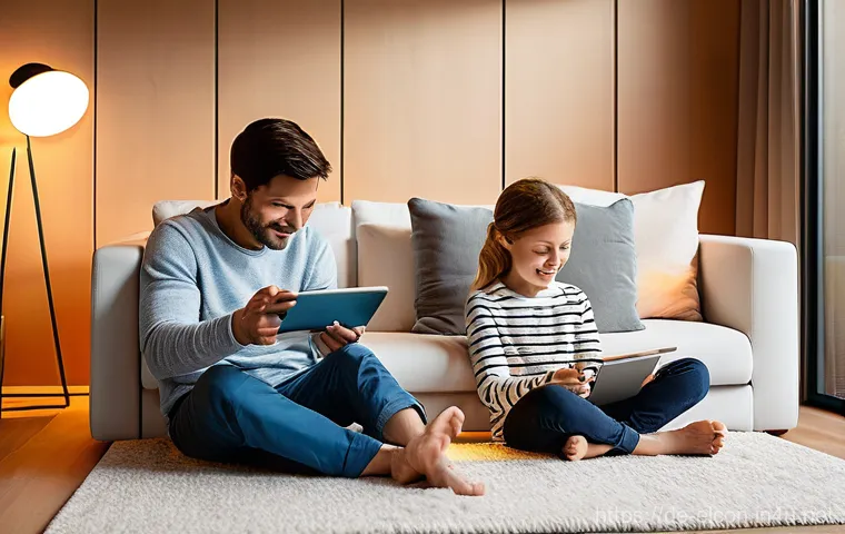 전기공사 현장 방문기 - **Prompt 1: A Smart, Energy-Efficient Home Interior**
    "A cozy, modern living room at dusk, showc...
