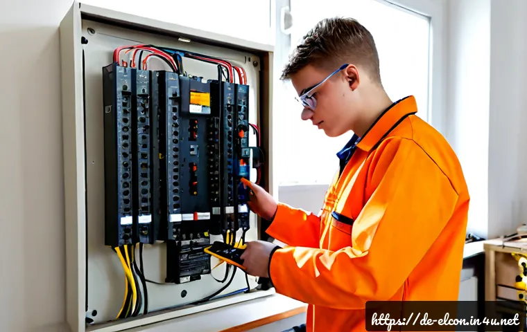 전기공사 자격증 응시 연령 제한 여부 - Photorealistic German electrical trade training workshop, a confident 18-year-old apprentice in clea...