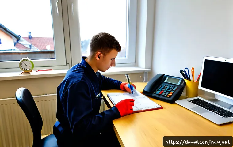 전기공사 자격증 시험 일정 관리 방법 - Photorealistic German electrician trainee at a tidy home office desk, carefully organizing an exam p...